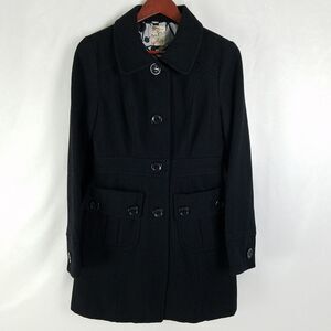 Tulle Jacket Womens Large Black Wool Blend Pea Coat Button Up Faux Pockets